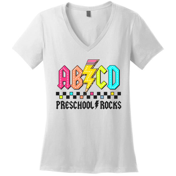 Abcd Preschool Rocks Pencil Lightning Teachers Rock Women's V-Neck T-Shirt