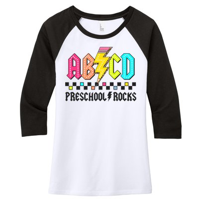 Abcd Preschool Rocks Pencil Lightning Teachers Rock Women's Tri-Blend 3/4-Sleeve Raglan Shirt