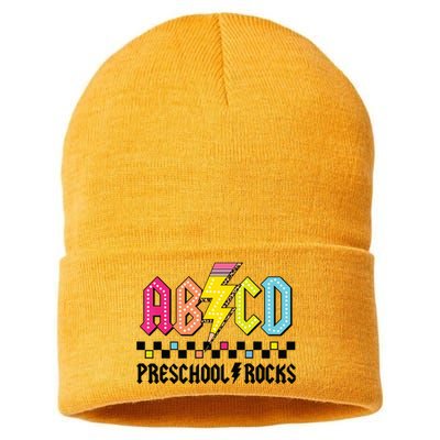 Abcd Preschool Rocks Pencil Lightning Teachers Rock Boy Sustainable Knit Beanie