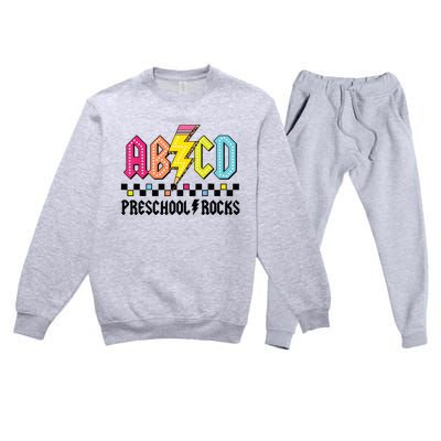 Abcd Preschool Rocks Pencil Lightning Teachers Rock Boy Premium Crewneck Sweatsuit Set