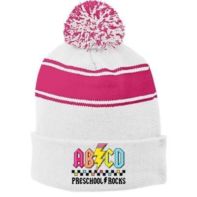 Abcd Preschool Rocks Pencil Lightning Teachers Rock Boy Stripe Pom Pom Beanie