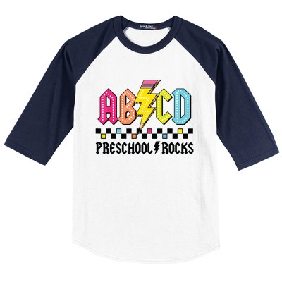 Abcd Preschool Rocks Pencil Lightning Teachers Rock Boy Baseball Sleeve Shirt