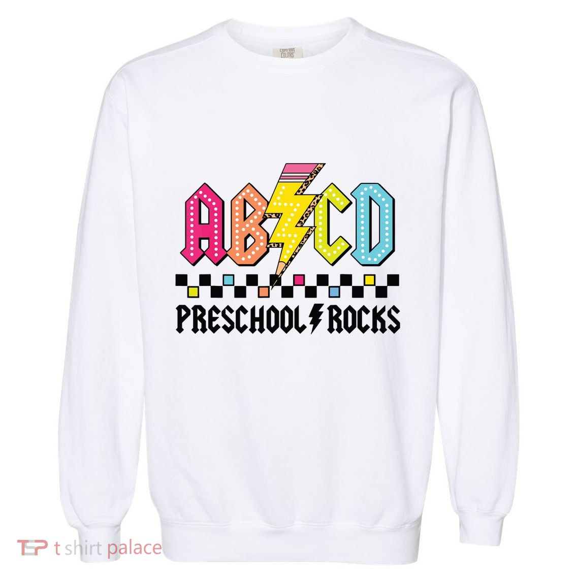 Abcd Preschool Rocks Pencil Lightning Teachers Rock Boy Garment-Dyed Sweatshirt