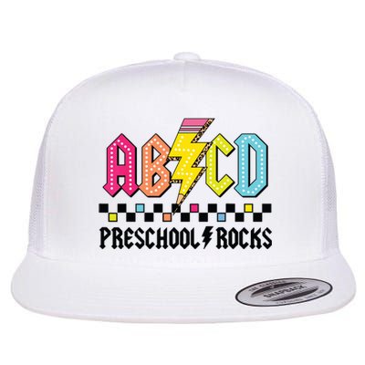 Abcd Preschool Rocks Pencil Lightning Teachers Rock Boy Flat Bill Trucker Hat