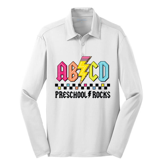 Abcd Preschool Rocks Pencil Lightning Teachers Rock Boy Silk Touch Performance Long Sleeve Polo