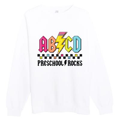 Abcd Preschool Rocks Pencil Lightning Teachers Rock Boy Premium Crewneck Sweatshirt