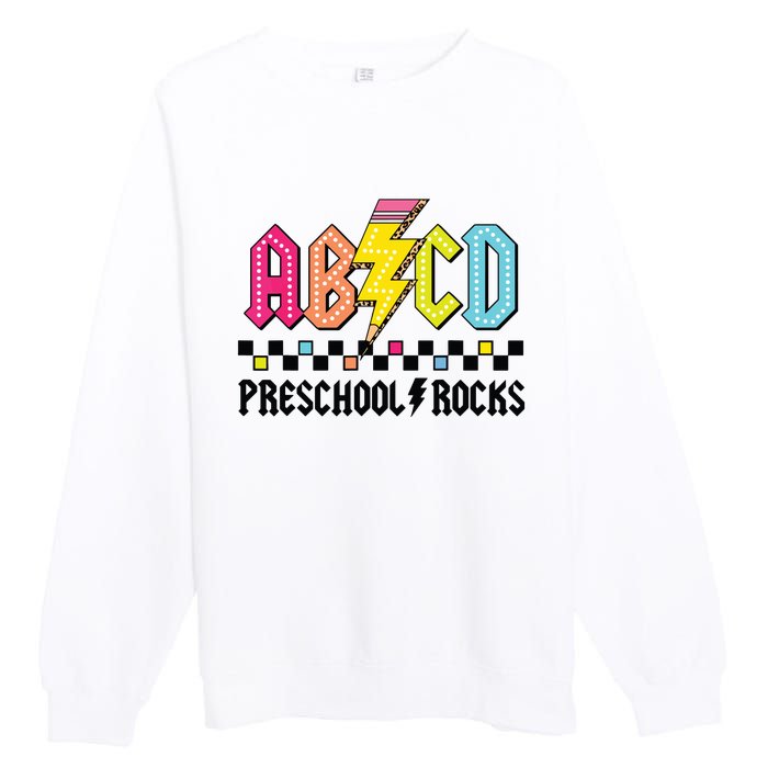 Abcd Preschool Rocks Pencil Lightning Teachers Rock Boy Premium Crewneck Sweatshirt