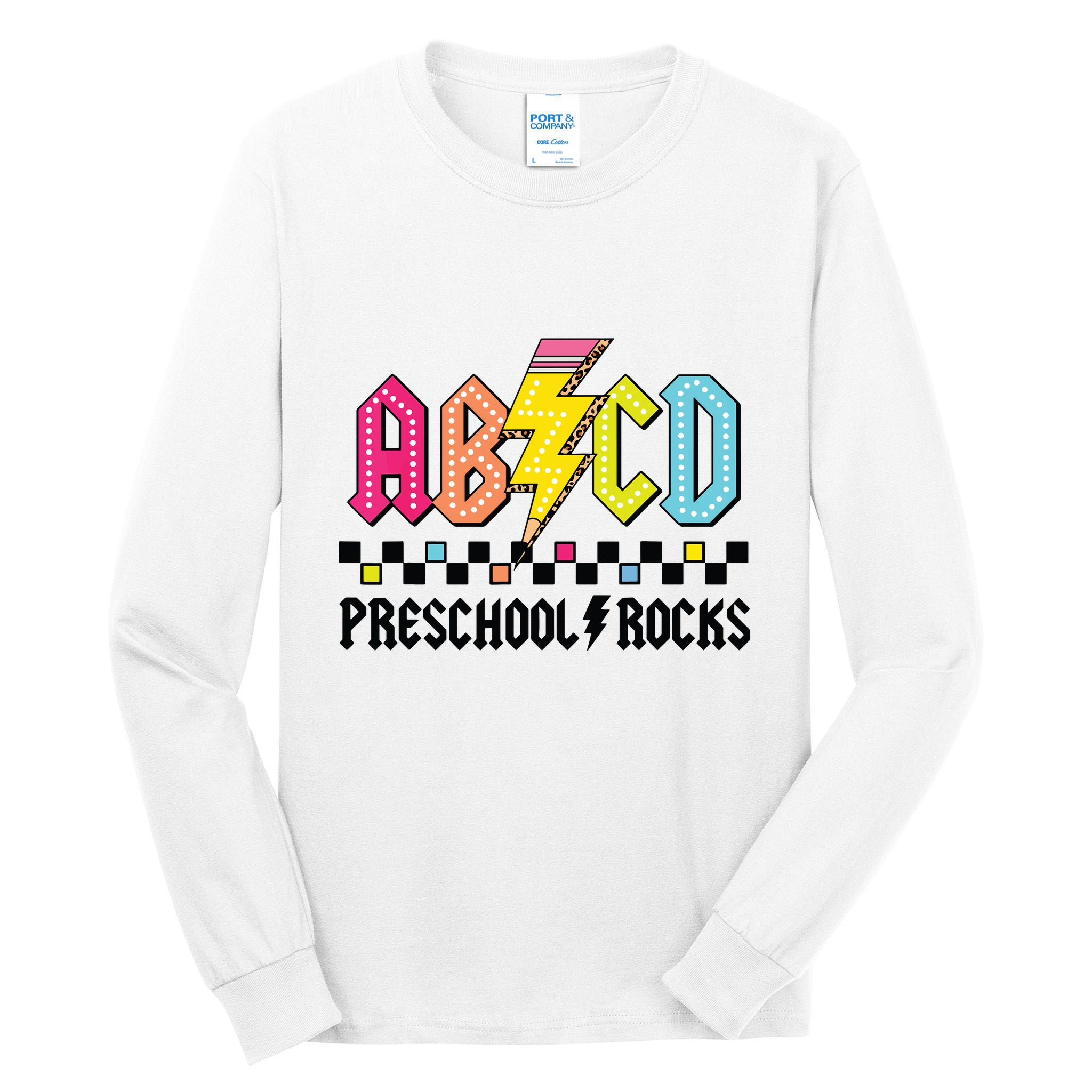 Abcd Preschool Rocks Pencil Lightning Teachers Rock Boy Tall Long Sleeve T-Shirt
