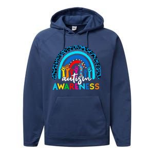 Autistic Puzzle Rainbow Ribbons Acceptance Autism Awareness Gift Performance Fleece Hoodie