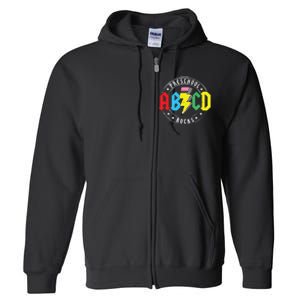 Abcd Preschool Rocks 1st Day Prek Teacher Back To School Full Zip Hoodie