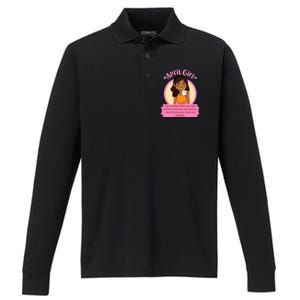 April Birthday Girl Knows More Than You Realize Performance Long Sleeve Polo