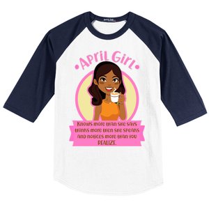 April Birthday Girl Knows More Than You Realize Baseball Sleeve Shirt