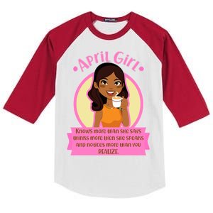 April Birthday Girl Knows More Than You Realize Kids Colorblock Raglan Jersey