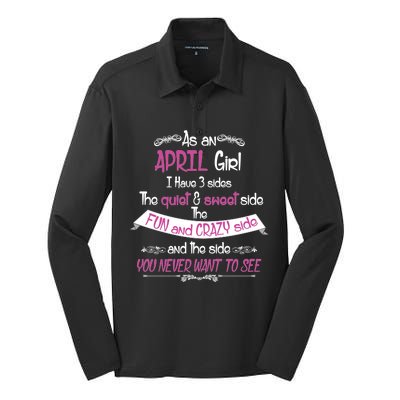 April Girl Sweet But Crazy Funny Birthday Silk Touch Performance Long Sleeve Polo