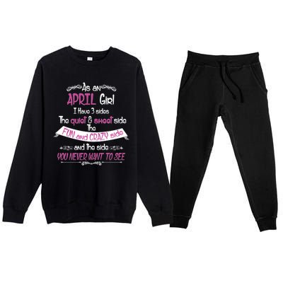 April Girl Sweet But Crazy Funny Birthday Premium Crewneck Sweatsuit Set