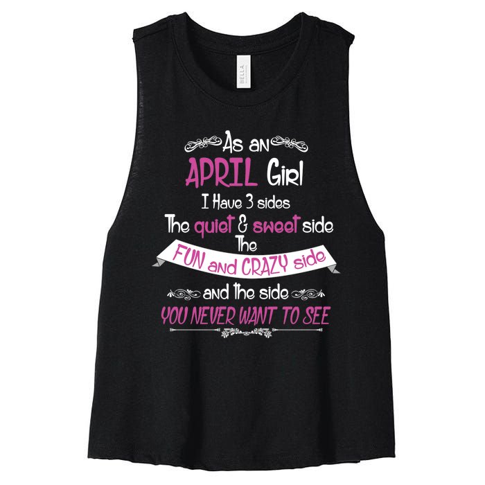 April Girl Sweet But Crazy Funny Birthday Women's Racerback Cropped Tank