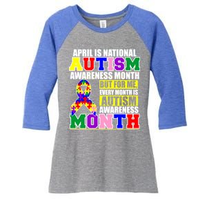 April is Autism Awareness Month For Me Every Month is AUTISM Awareness Women's Tri-Blend 3/4-Sleeve Raglan Shirt