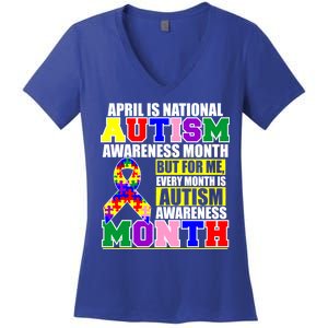 April is Autism Awareness Month For Me Every Month is AUTISM Awareness Women's V-Neck T-Shirt