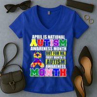 April is Autism Awareness Month For Me Every Month is AUTISM Awareness Women's V-Neck T-Shirt