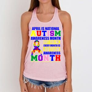 April is Autism Awareness Month For Me Every Month is AUTISM Awareness Women's Knotted Racerback Tank