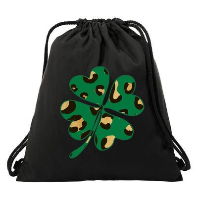 Animal Print St Patricks Day Clover Drawstring Bag