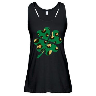 Animal Print St Patricks Day Clover Ladies Essential Flowy Tank