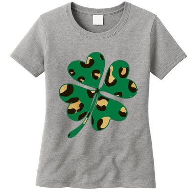 Animal Print St Patricks Day Clover Womens T-Shirt