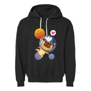 Astronaut Pug Space Galaxy Kawaii Dog Garment-Dyed Fleece Hoodie