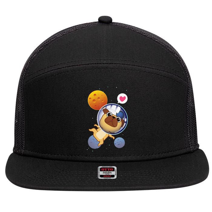 Astronaut Pug Space Galaxy Kawaii Dog 7 Panel Mesh Trucker Snapback Hat