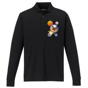 Astronaut Pug Space Galaxy Kawaii Dog Performance Long Sleeve Polo