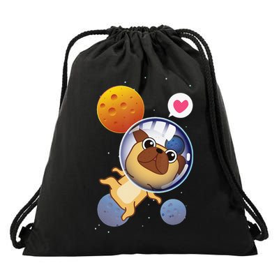 Astronaut Pug Space Galaxy Kawaii Dog Drawstring Bag