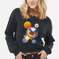 Astronaut Pug Space Galaxy Kawaii Dog Cropped Pullover Crew