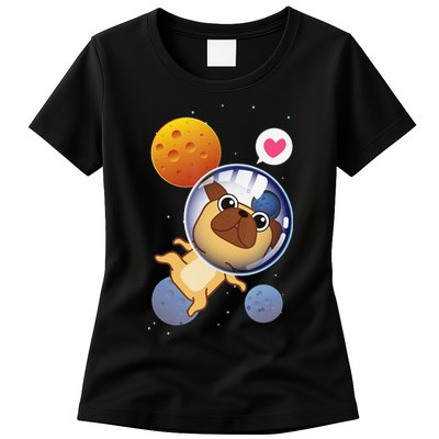 Astronaut Pug Space Galaxy Kawaii Dog Womens T-Shirt