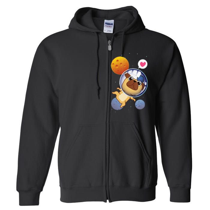 Astronaut Pug Space Galaxy Kawaii Dog Full Zip Hoodie