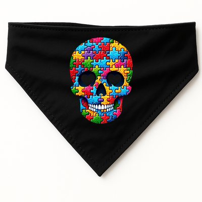 Autism Puzzle Skull Artistic Autism Awareness Support Gift USA-Made Doggie Bandana