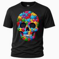 Autism Puzzle Skull Artistic Autism Awareness Support Gift Cooling Performance Crew T-Shirt