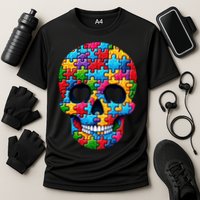 Autism Puzzle Skull Artistic Autism Awareness Support Gift Cooling Performance Crew T-Shirt
