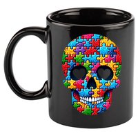 Autism Puzzle Skull Artistic Autism Awareness Support Gift 11oz C Handle Ceramic Mug