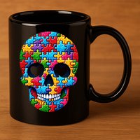 Autism Puzzle Skull Artistic Autism Awareness Support Gift 11oz C Handle Ceramic Mug
