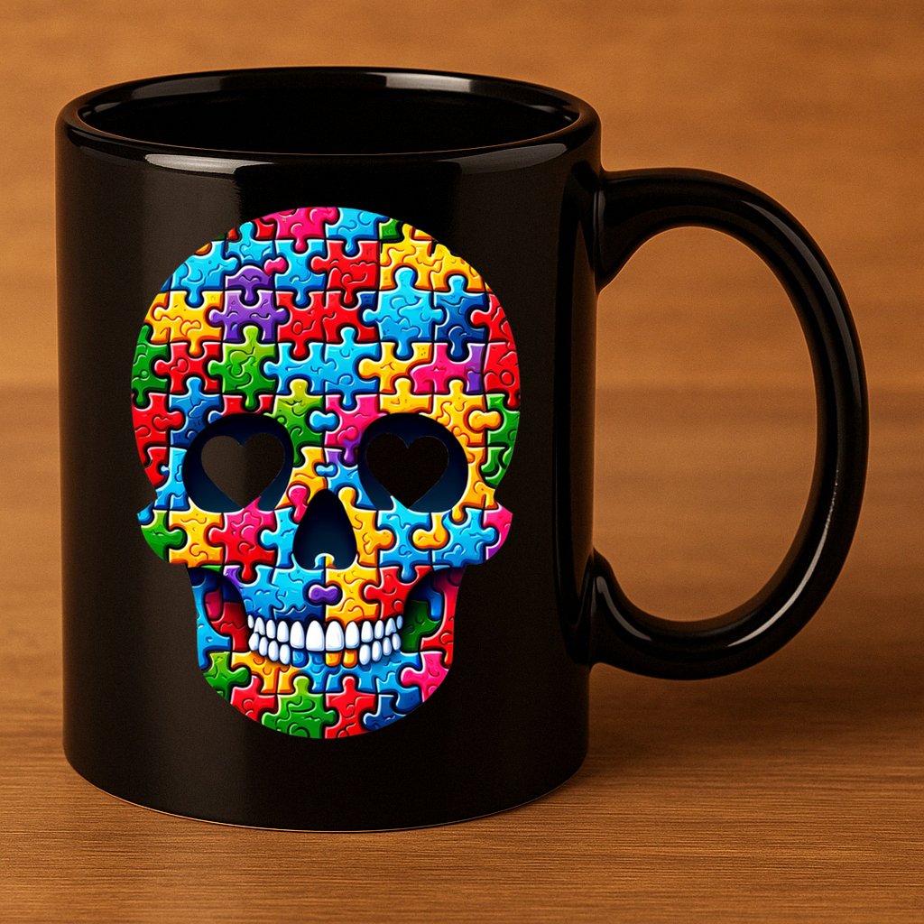 Autism Puzzle Skull Artistic Autism Awareness Support Gift 11oz C Handle Ceramic Mug