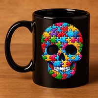 Autism Puzzle Skull Artistic Autism Awareness Support Gift 11oz C Handle Ceramic Mug