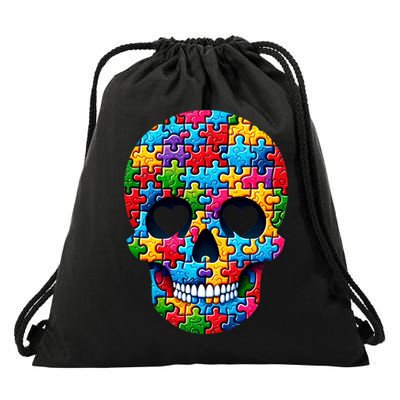 Autism Puzzle Skull Artistic Autism Awareness Support Gift Drawstring Bag