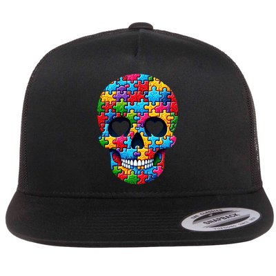 Autism Puzzle Skull Artistic Autism Awareness Support Gift Flatbill Hat