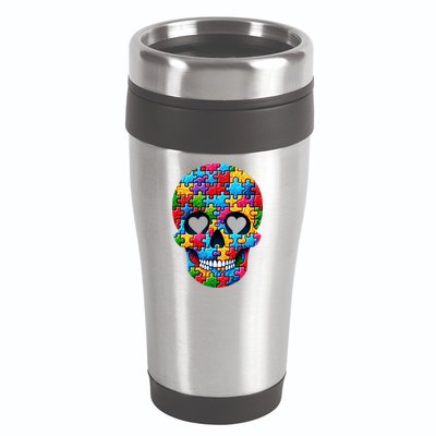 Autism Puzzle Skull Artistic Autism Awareness Support Gift 16oz Travel Tumbler