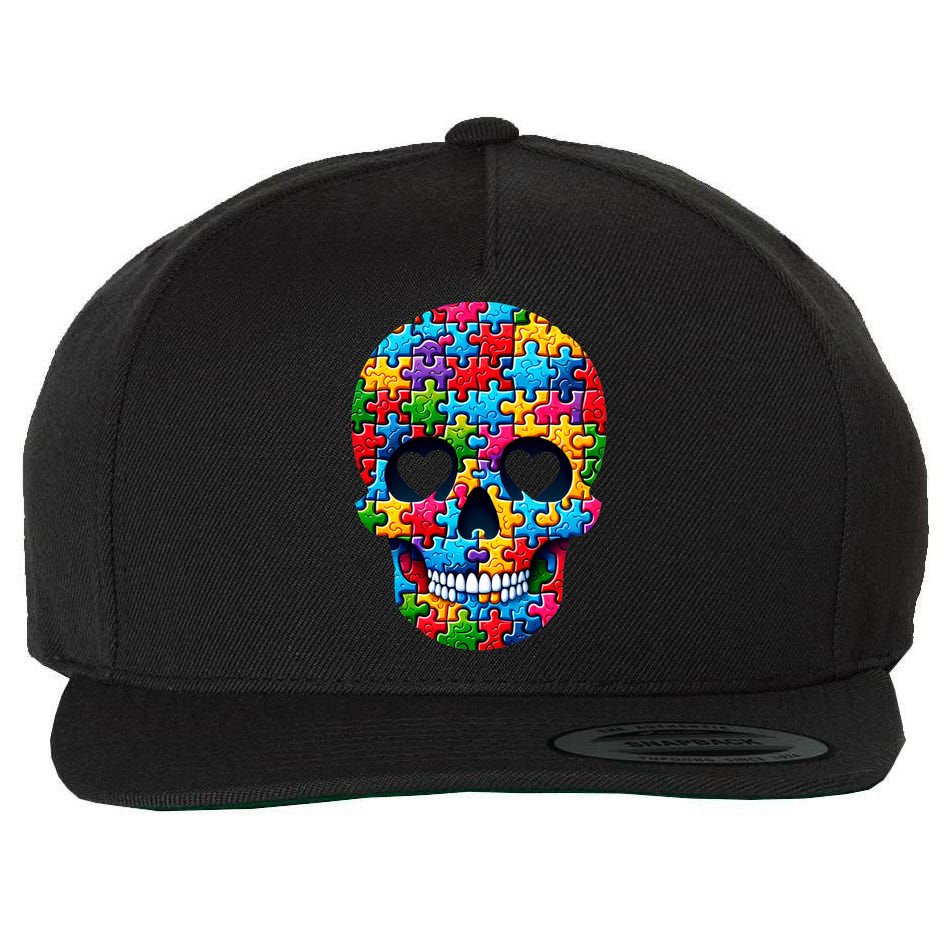 Autism Puzzle Skull Artistic Autism Awareness Support Gift Wool Snapback Cap