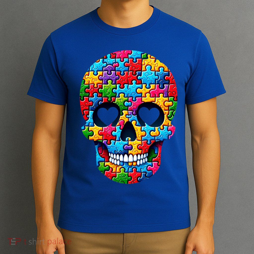 Autism Puzzle Skull Artistic Autism Awareness Support Gift T-Shirt