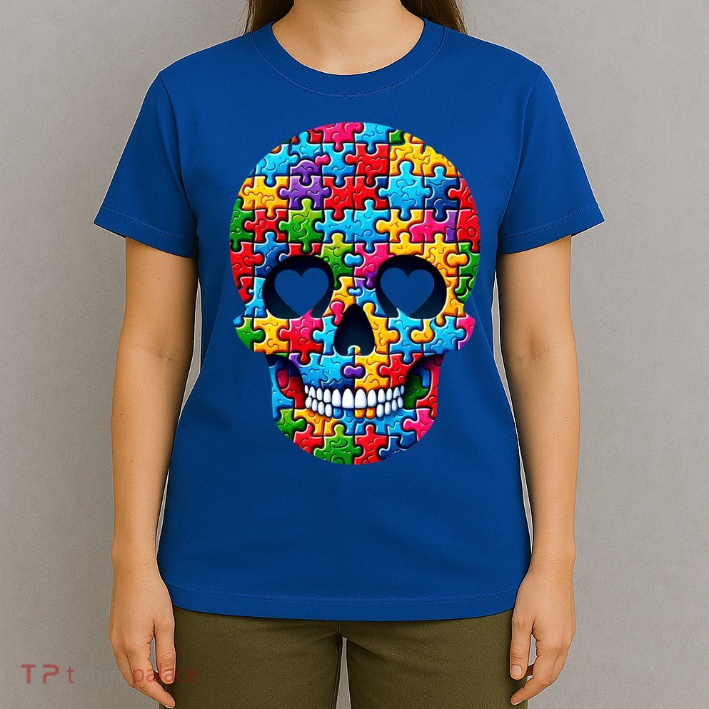 Autism Puzzle Skull Artistic Autism Awareness Support Gift T-Shirt