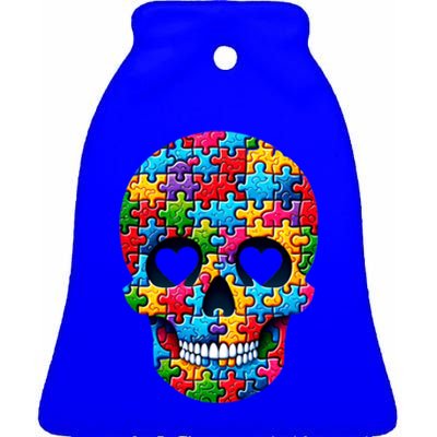 Autism Puzzle Skull Artistic Autism Awareness Support Gift Ceramic Bell Ornament