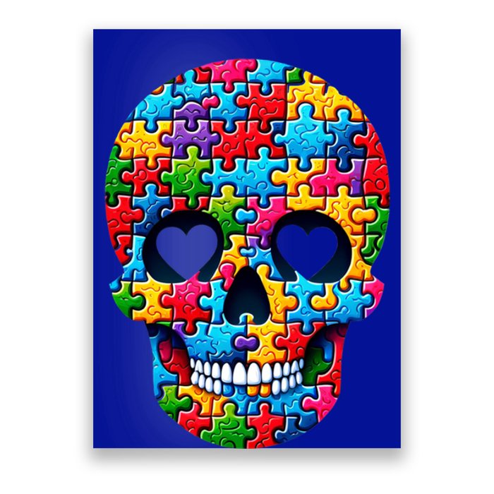 Autism Puzzle Skull Artistic Autism Awareness Support Gift Poster