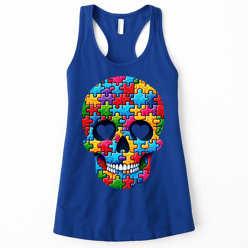 Autism Puzzle Skull Artistic Autism Awareness Support Gift Womens Tank Top